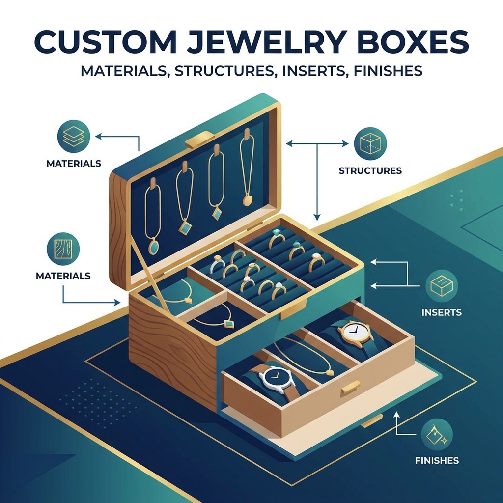 Joyeros personalizados: explicación de materiales, estructuras, inserciones y acabados